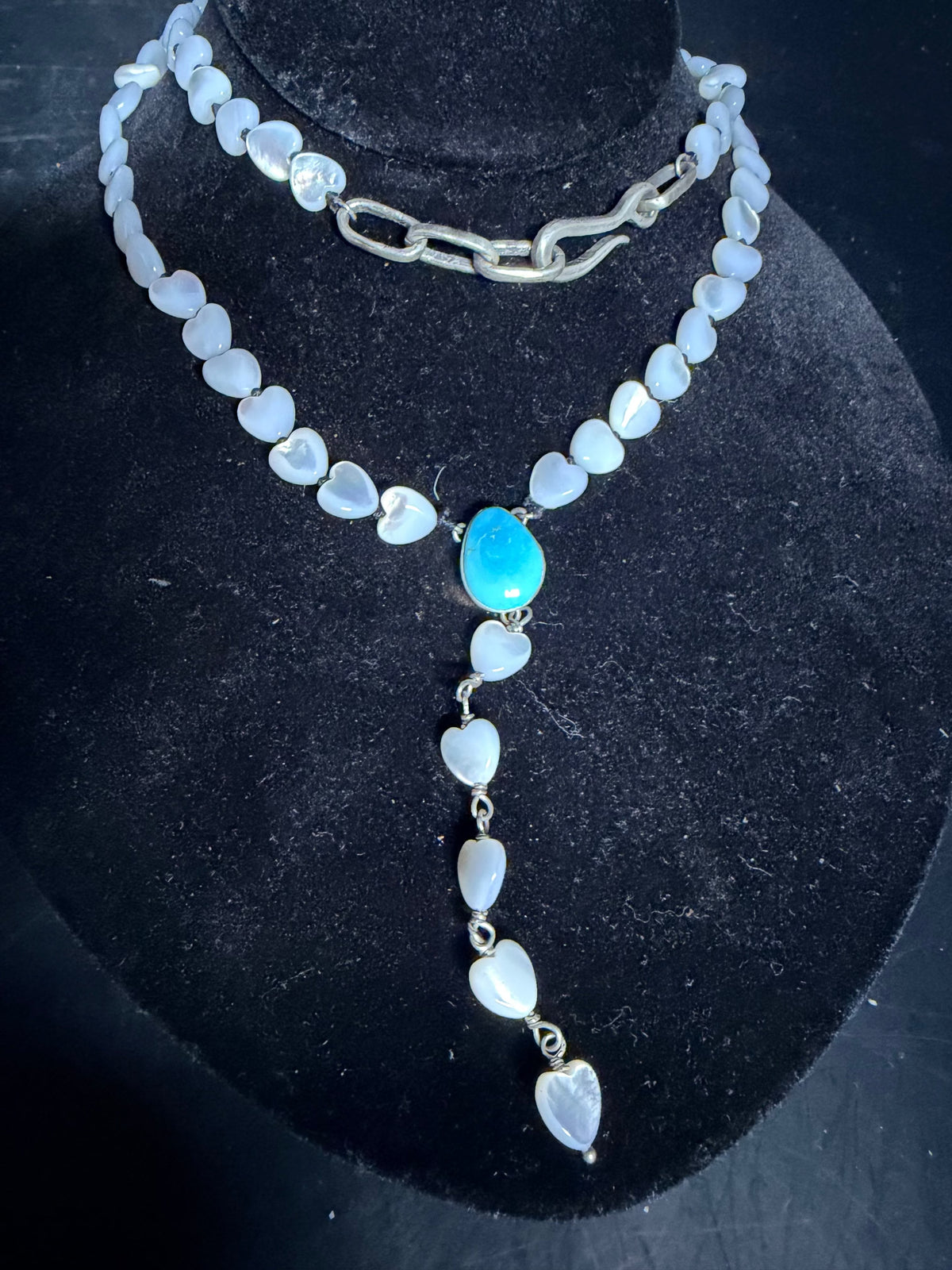 Mother Of Pearl/Blue Turquoise Rosary/Lariat - NLT14