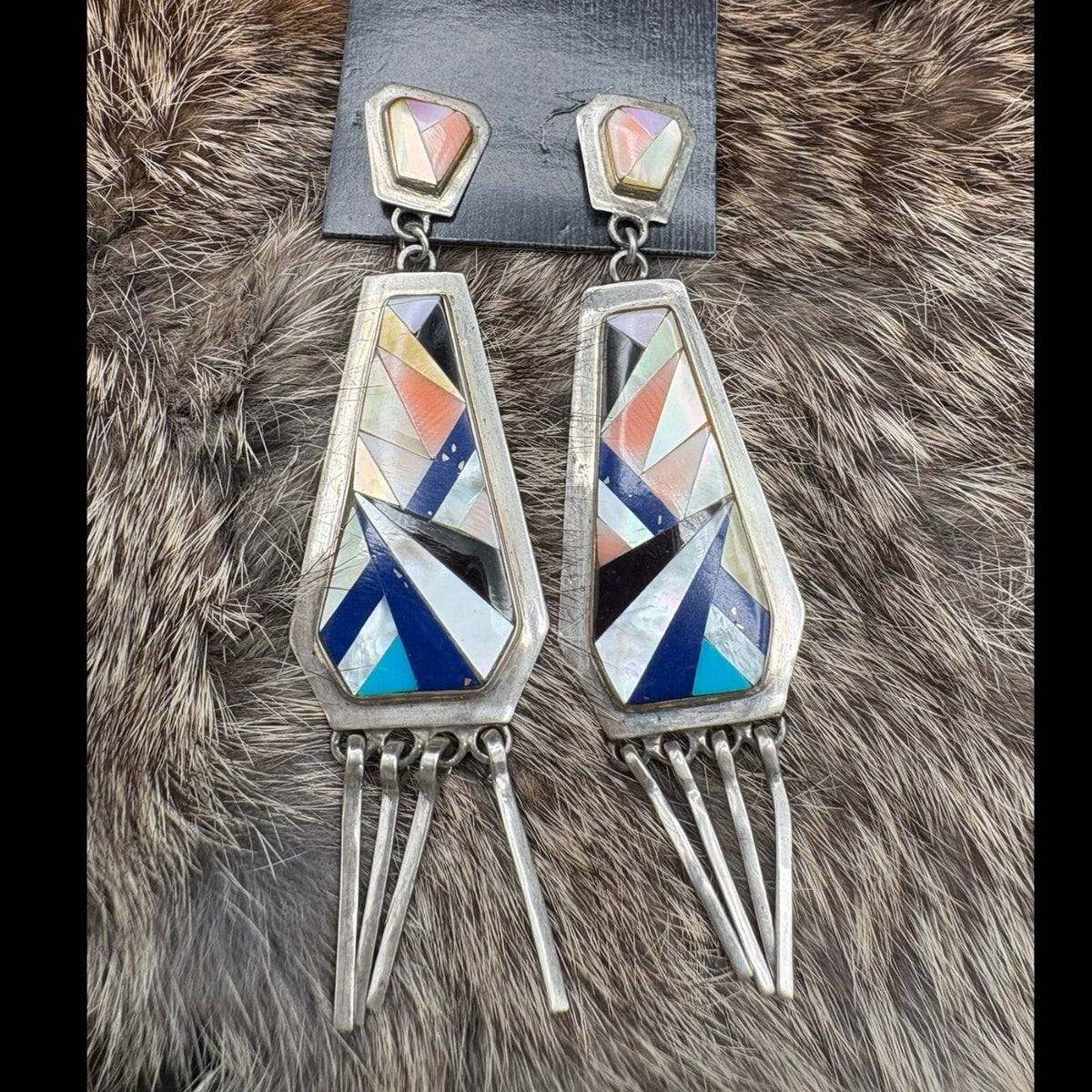 Multi Stone Inlay Dangle Earrings - EMH44