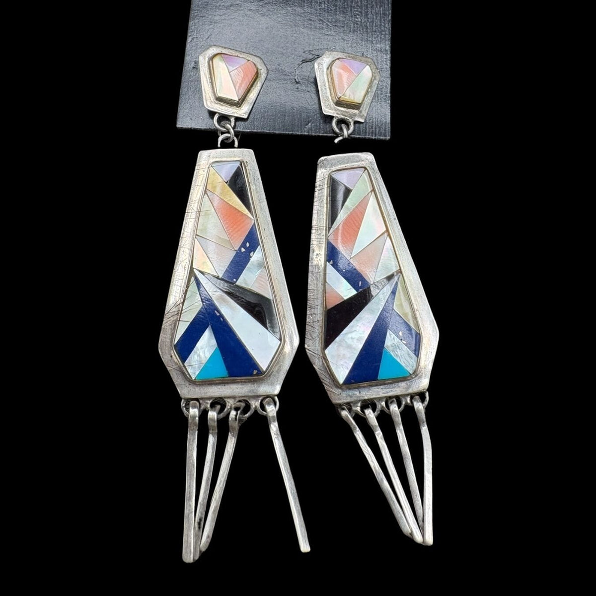Multi Stone Inlay Dangle Earrings - EMH44