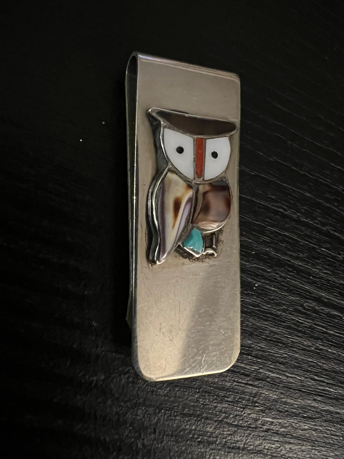 Multi Stone/Sterling Silver Inlay Owl Money Clip - MCMH2