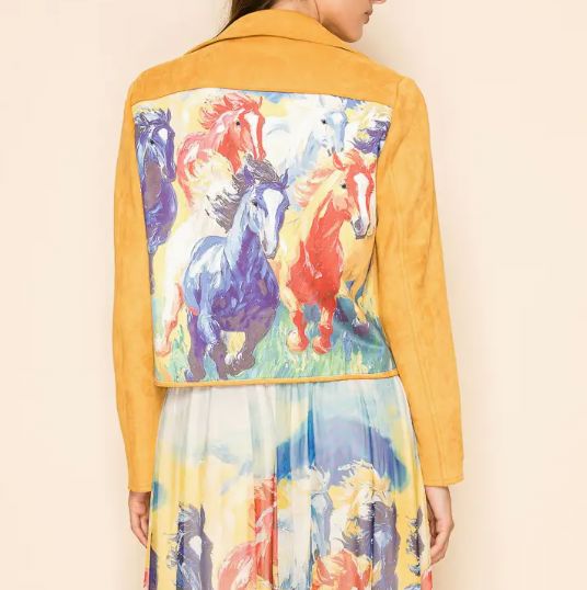 Mustard Fringed Faux Suede Horse Mob Jacket - 4652M