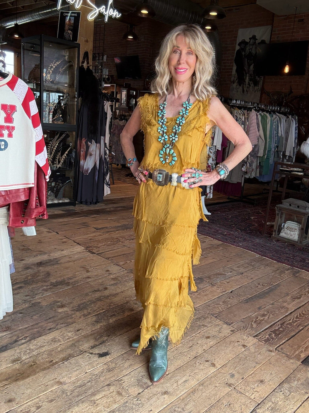 Mustard Silk Tiered Maxi Dress - DGG2-MU