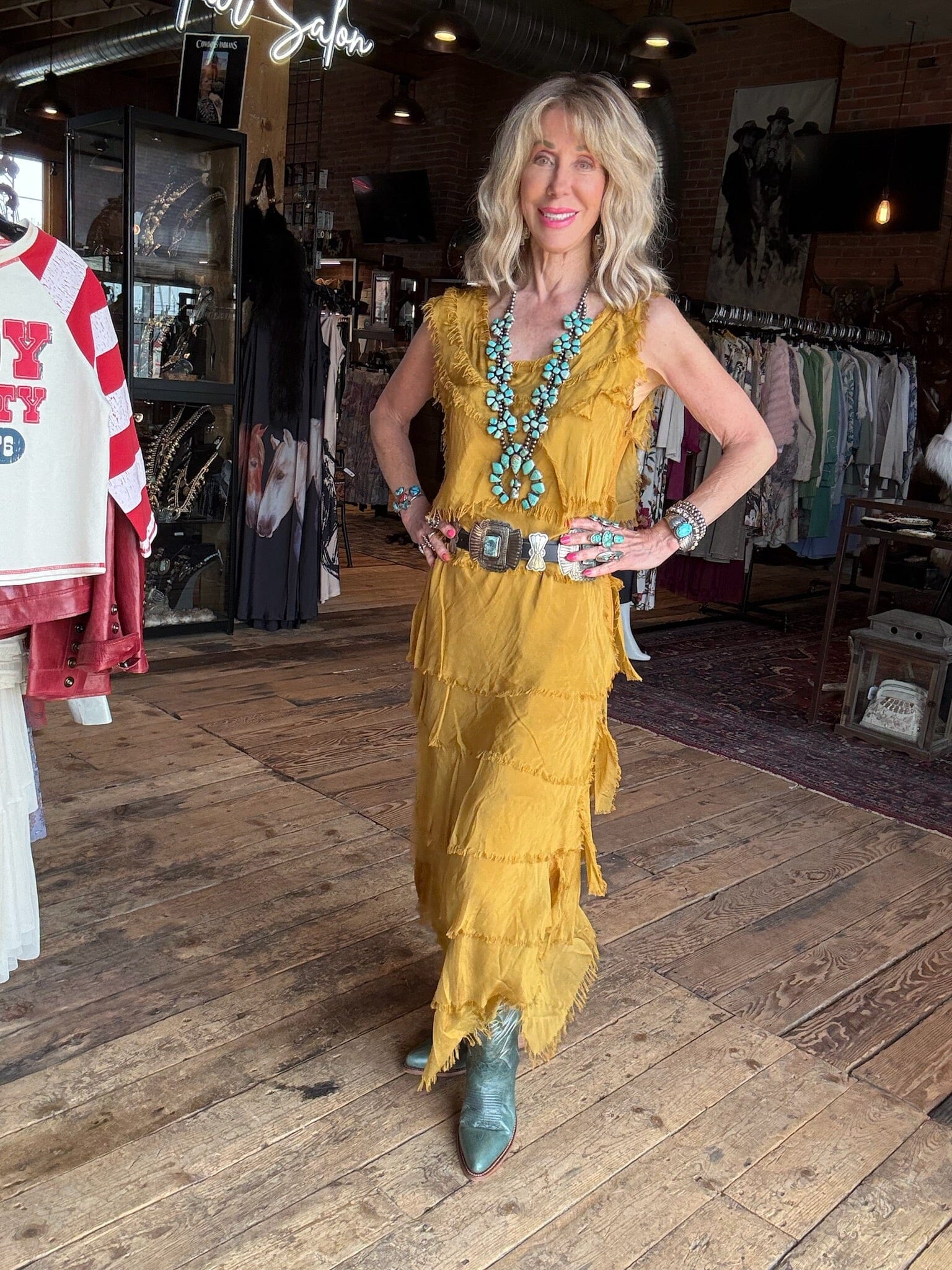 Mustard Silk Tiered Maxi Dress - DGG2-MU