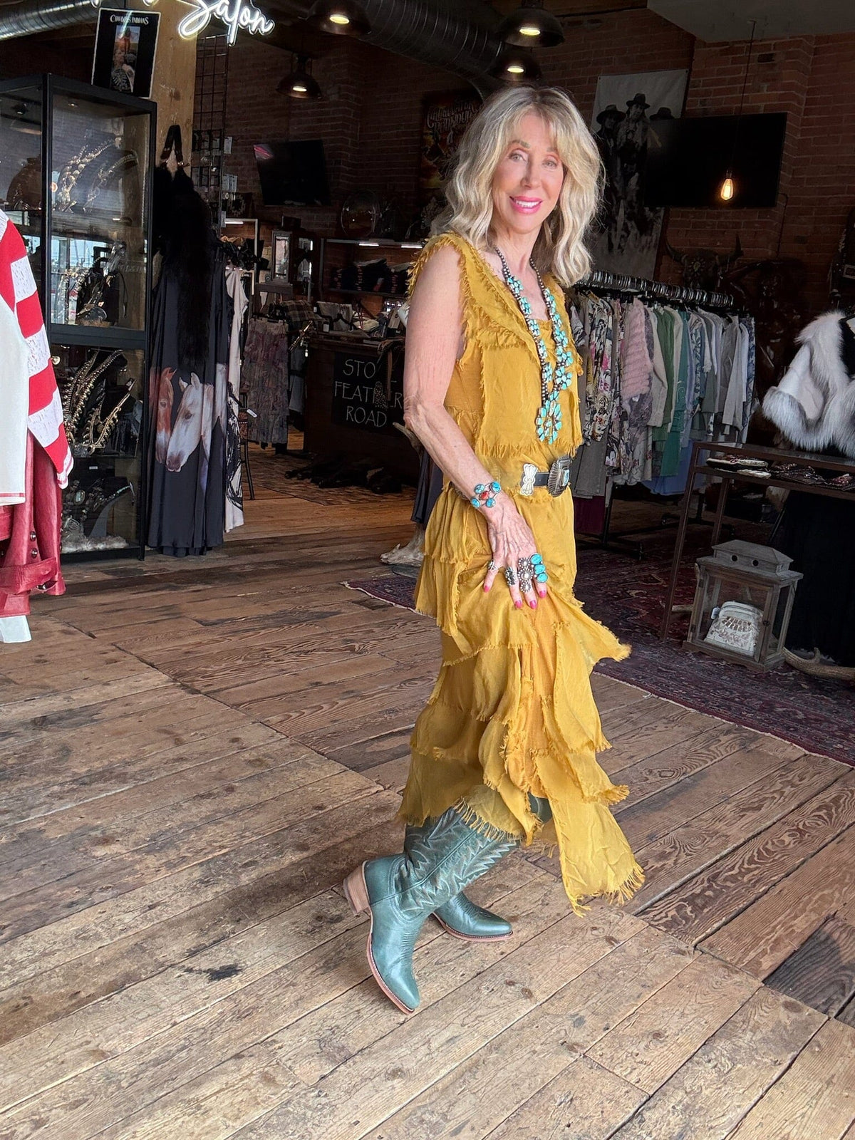 Mustard Silk Tiered Maxi Dress - DGG2-MU