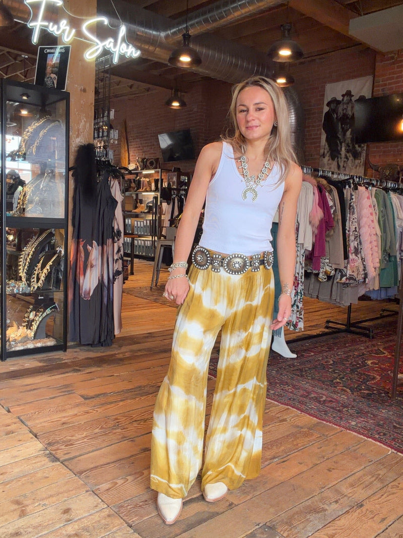Mustard Tie-Dye Side Slit Silk Pant - 2184TD-MU