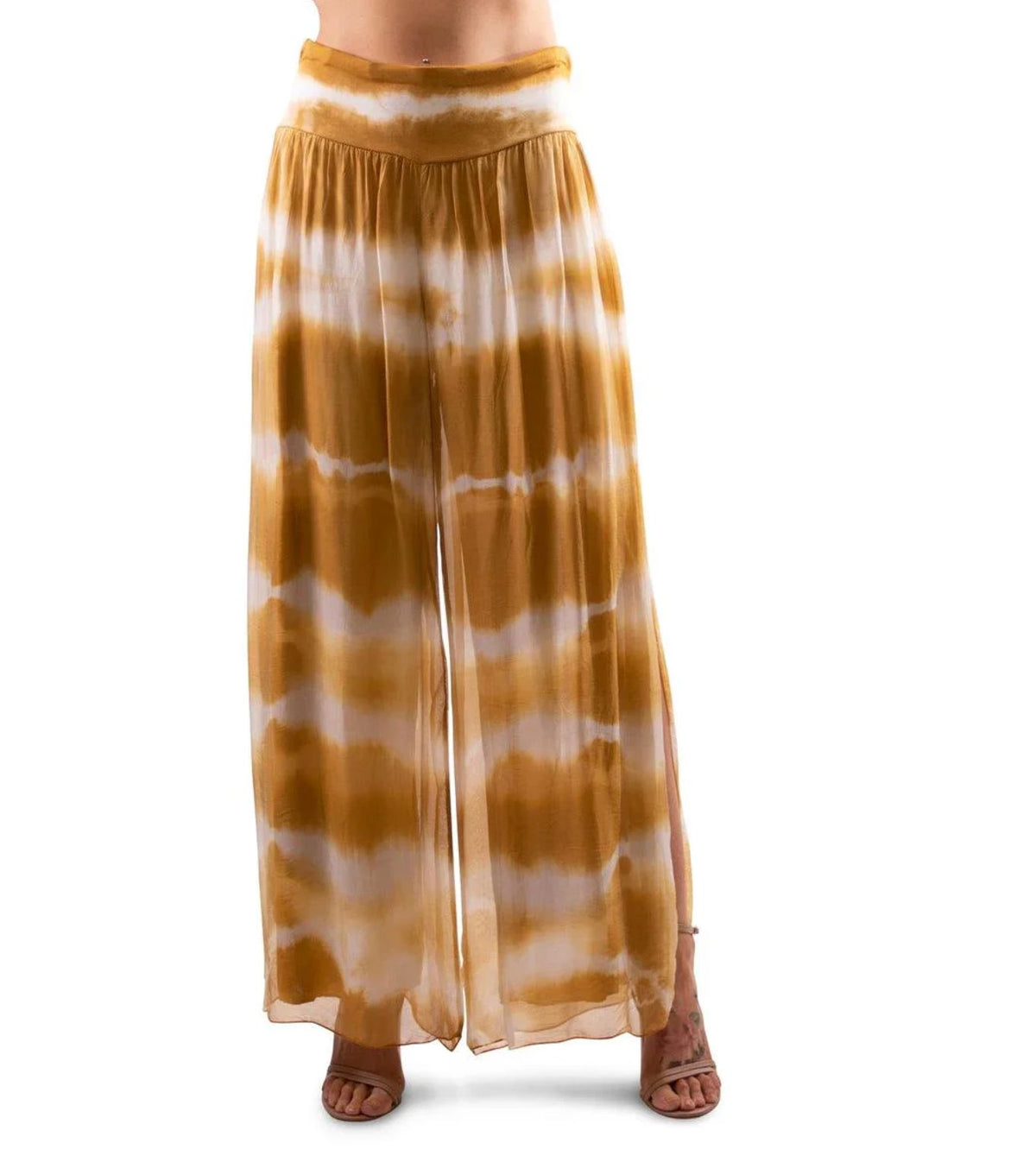 Mustard Tie-Dye Side Slit Silk Pant - 2184TD-MU