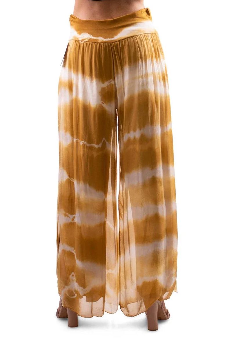 Mustard Tie-Dye Side Slit Silk Pant - 2184TD-MU