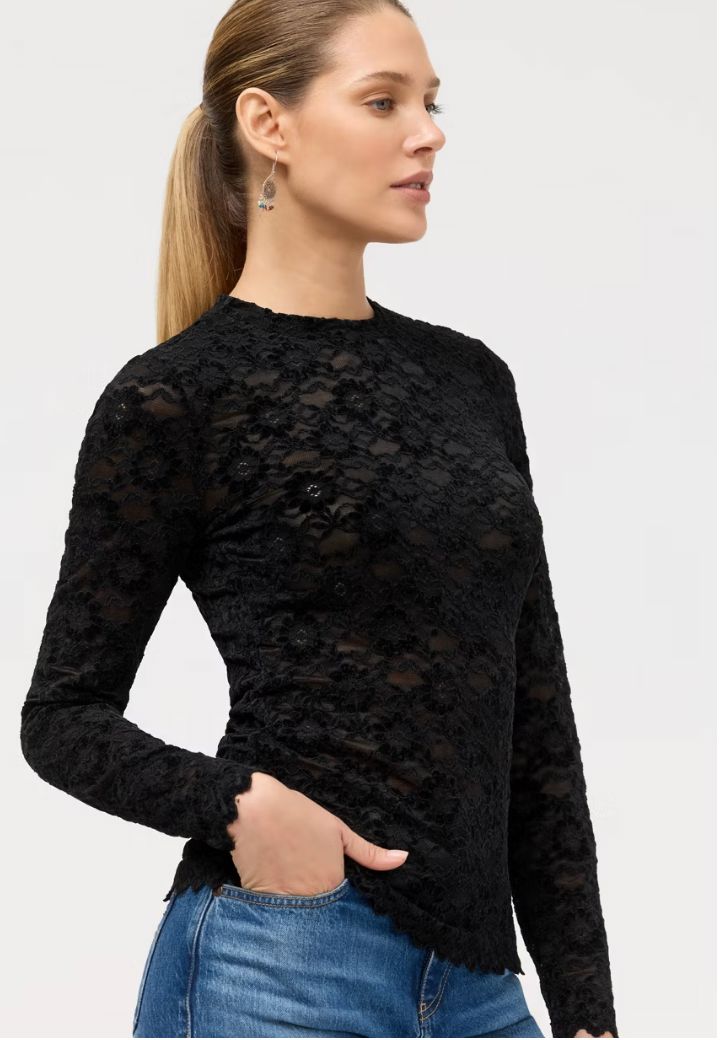 Natalie Black Lace Tee - L14125