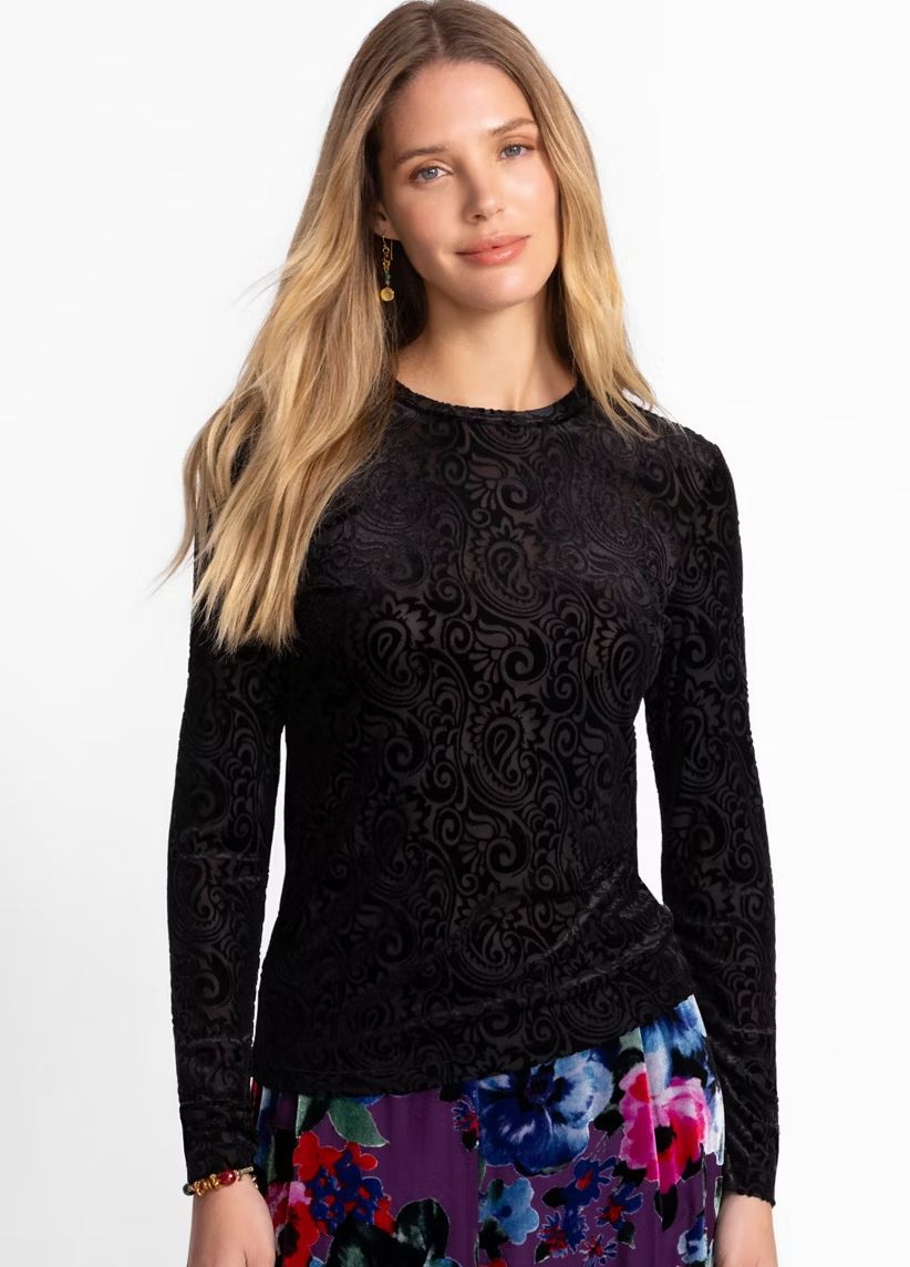 Natalie Black Mesh Tee - Johnny Was - L16725