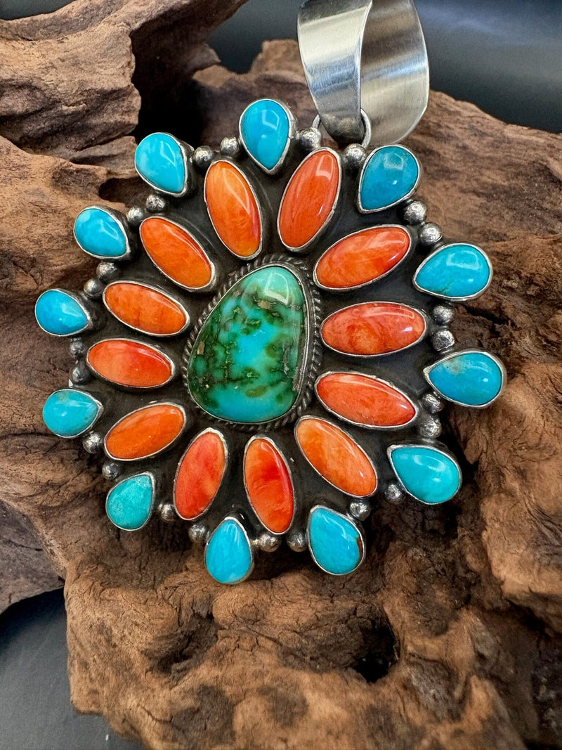 Native American Spiny Oyster/Turquoise Cluster Pendant - PNPD1
