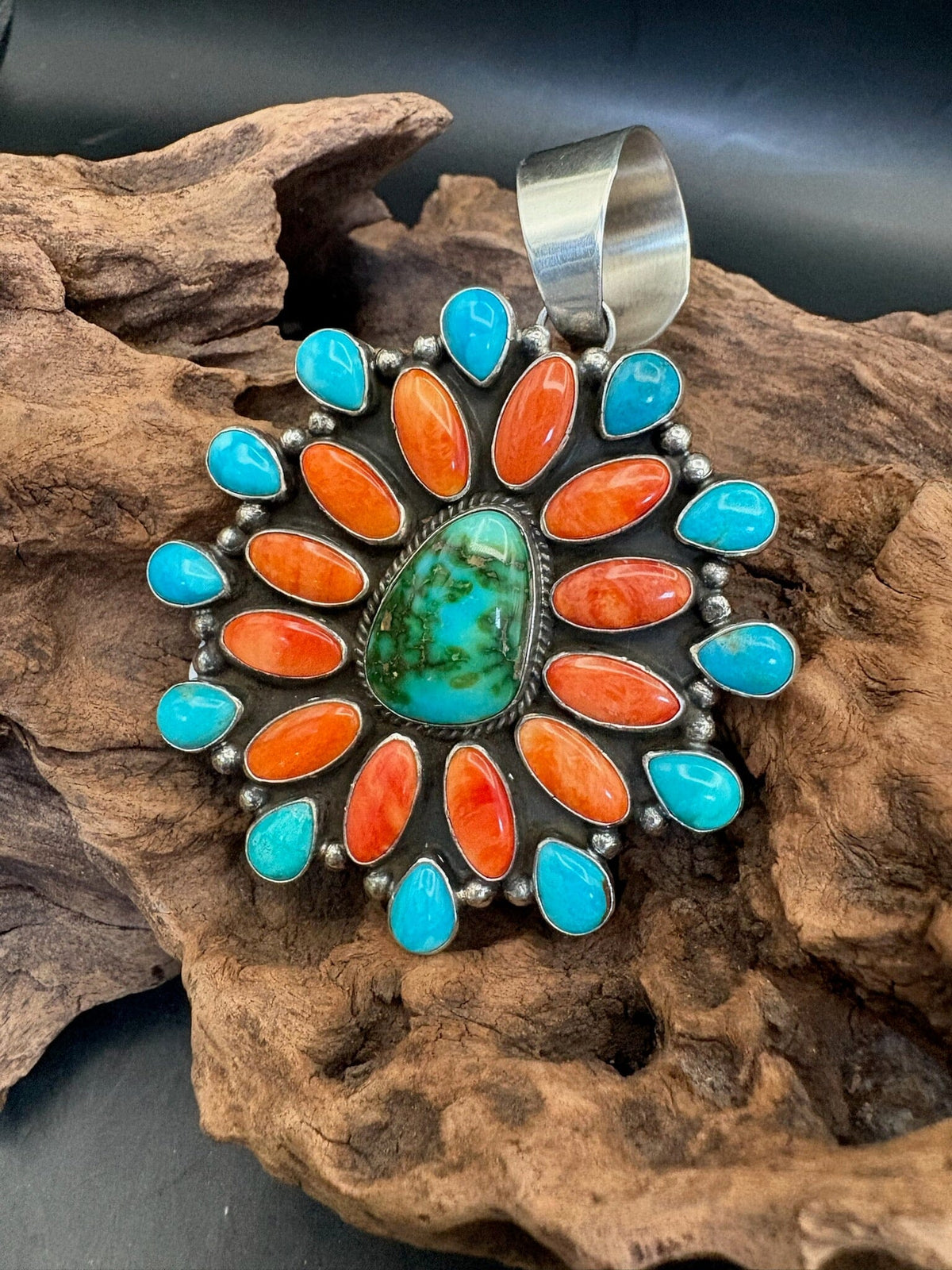 Native American Spiny Oyster/Turquoise Cluster Pendant - PNPD1