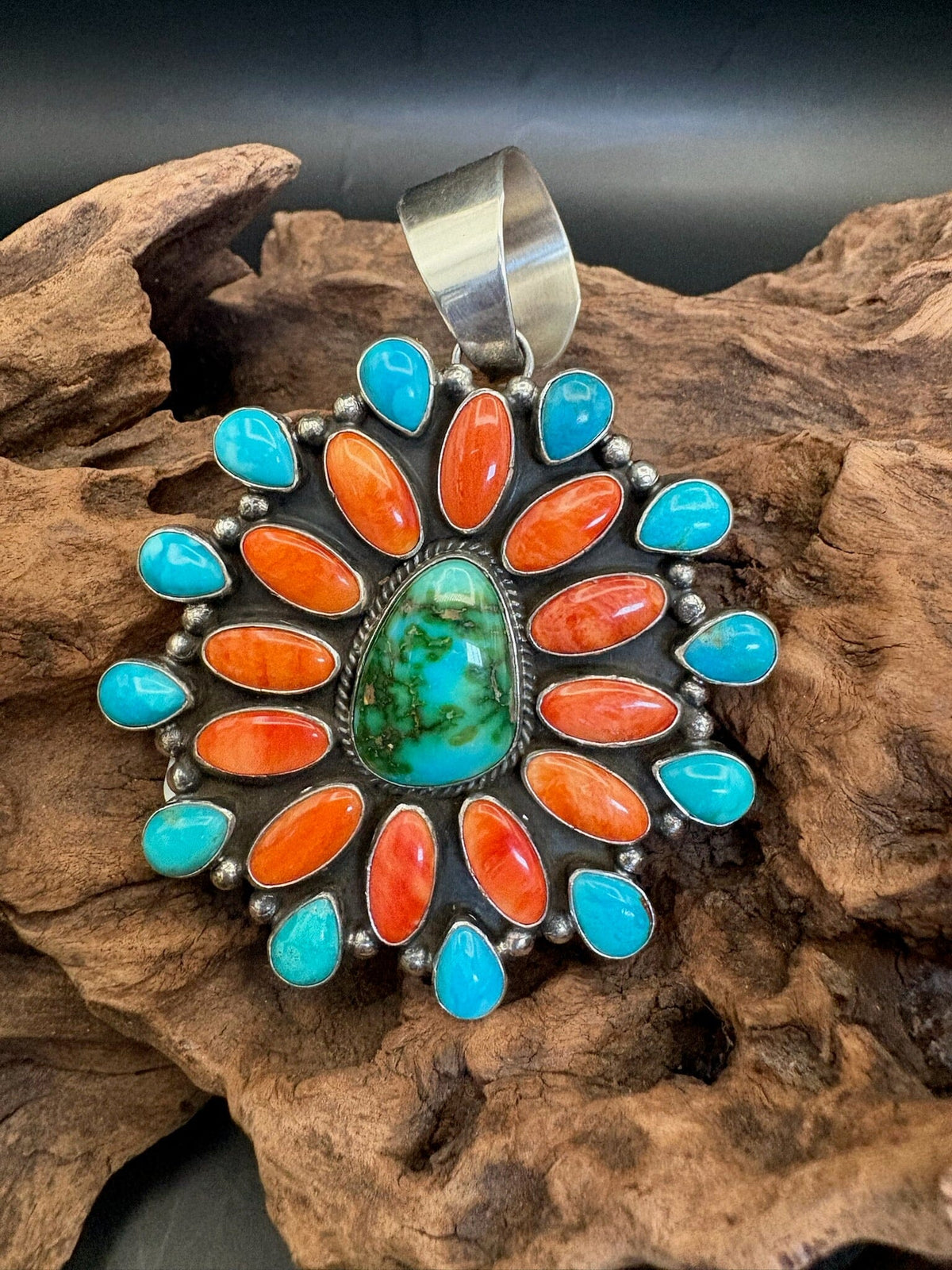 Native American Spiny Oyster/Turquoise Cluster Pendant - PNPD1
