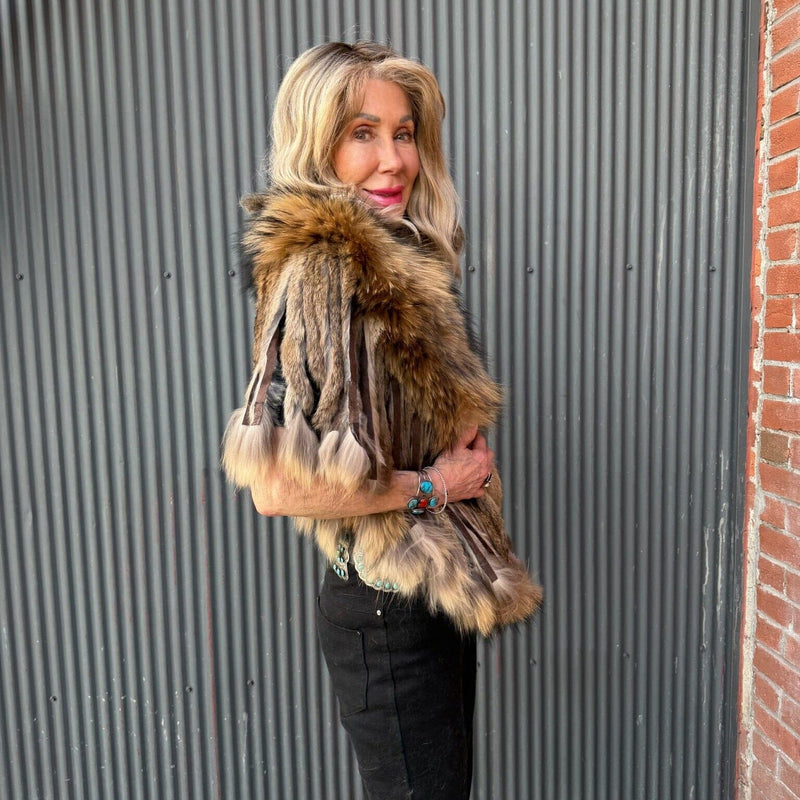 Natural Raccoon Collar With Rabbit Fringe - MKCOLR-NT