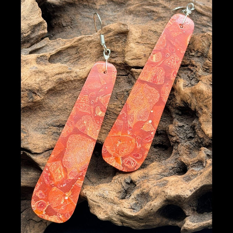 Navajo Apple Coral Slab Earrings - EPD6