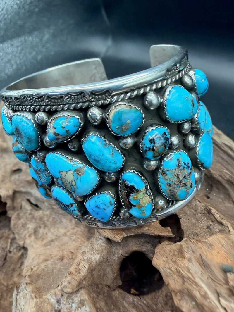 Navajo Kingman Turquoise Cluster/Sterling Silver Cuff - CPD27