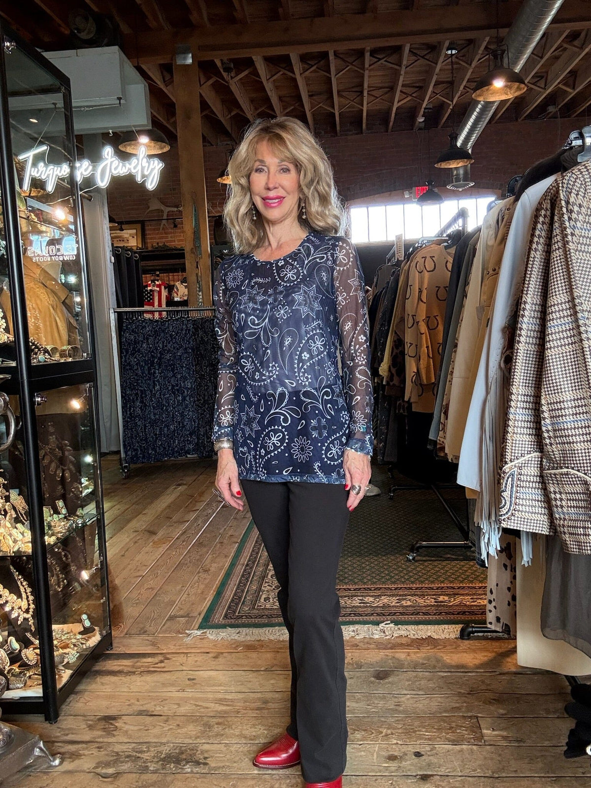 Navy Bandana Long Sleeve Mesh Crew Top - 4593NB