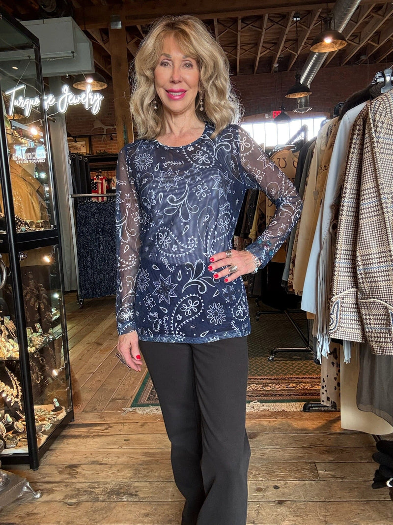 Navy Bandana Long Sleeve Mesh Crew Top - 4593NB