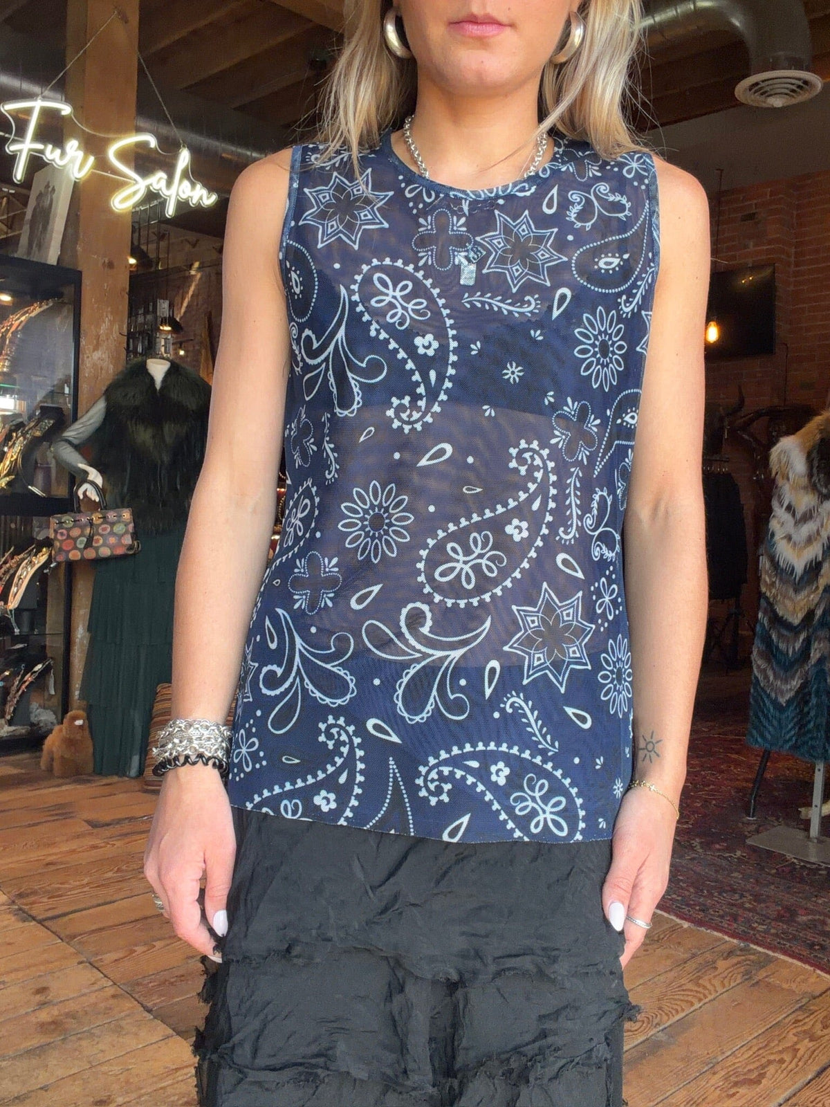 Navy Bandana Mesh Tank - 4351NB