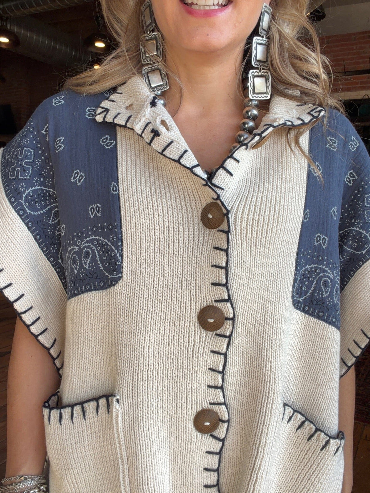 Navy Bandana/Cream Poncho - 5914NC