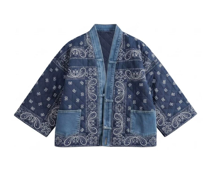Navy Bandana/Denim Kimono Jacket - 5889NV