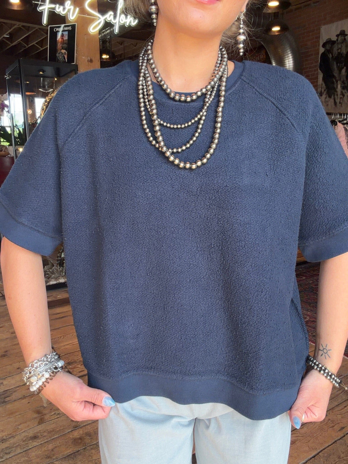 Navy Kennedy Reversed Short Sleeve Sweatshirt - KENNV