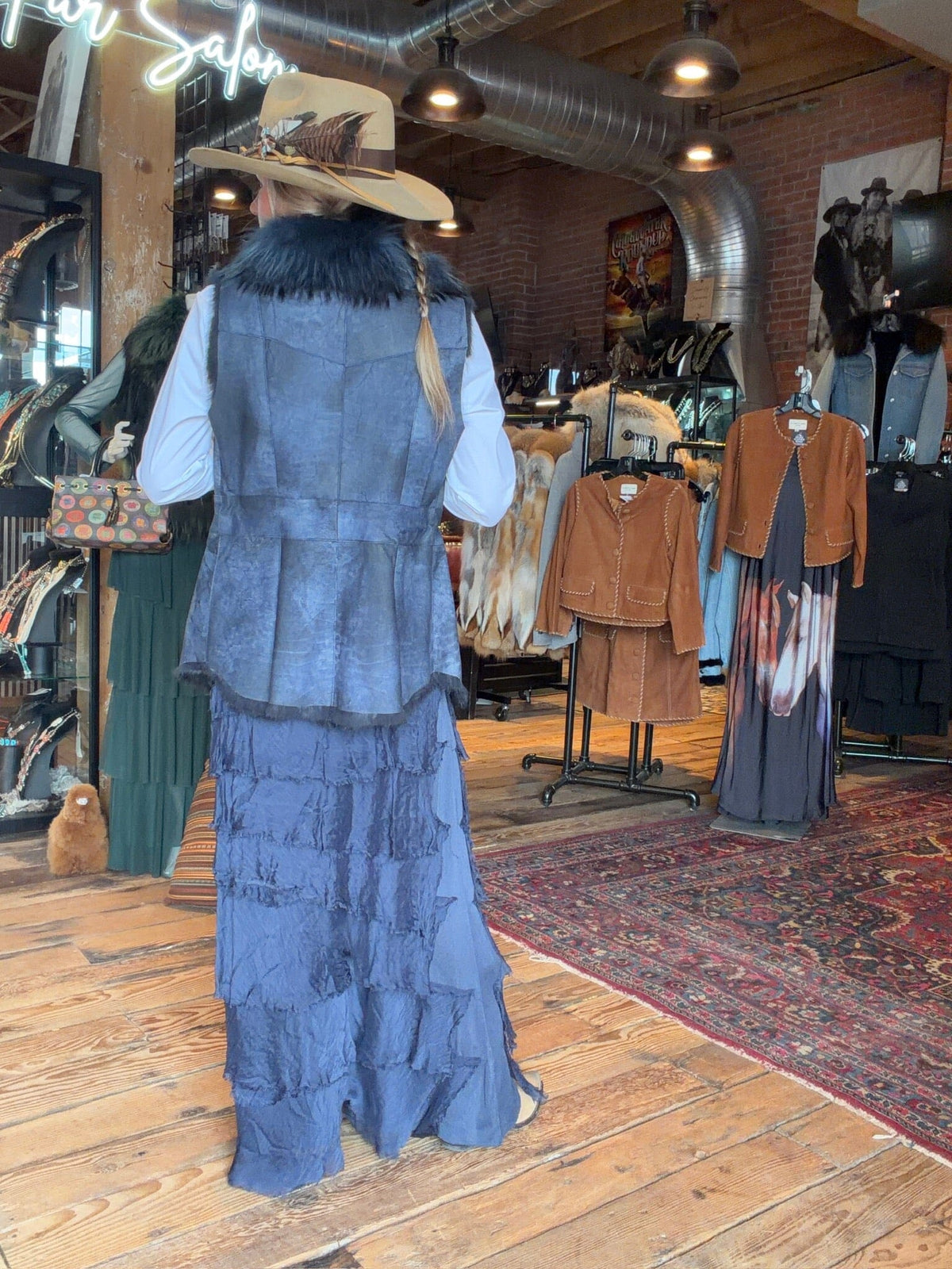 Navy Shearling/Raccoon Fur Vest - 2705VN