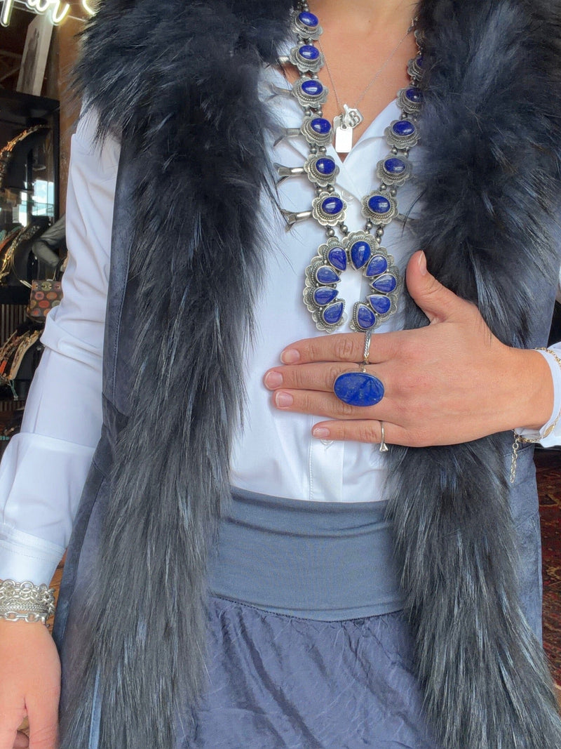 Navy Shearling/Raccoon Fur Vest - 2705VN