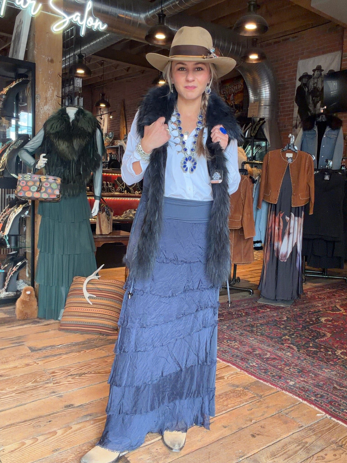 Navy Shearling/Raccoon Fur Vest - 2705VN
