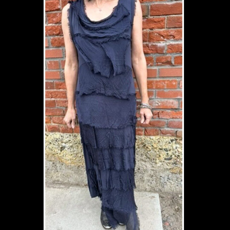 Navy Silk Tiered Maxi Dress - DGG2-NV