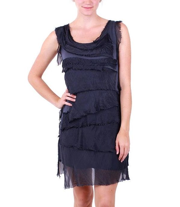 Navy Tiered Silk Cocktail Dress - DGG1-NV