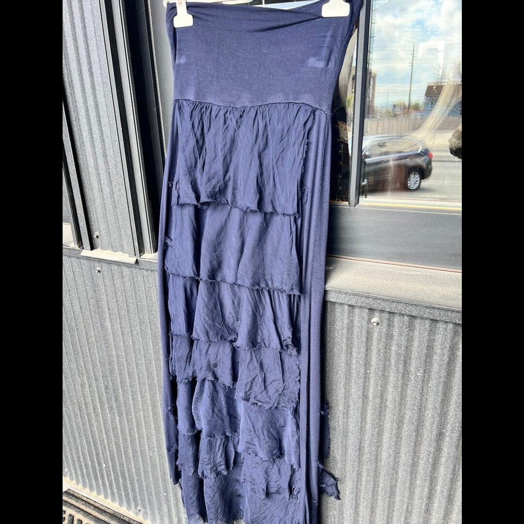 Navy Tiered Silk Skirt - KGG1-NV