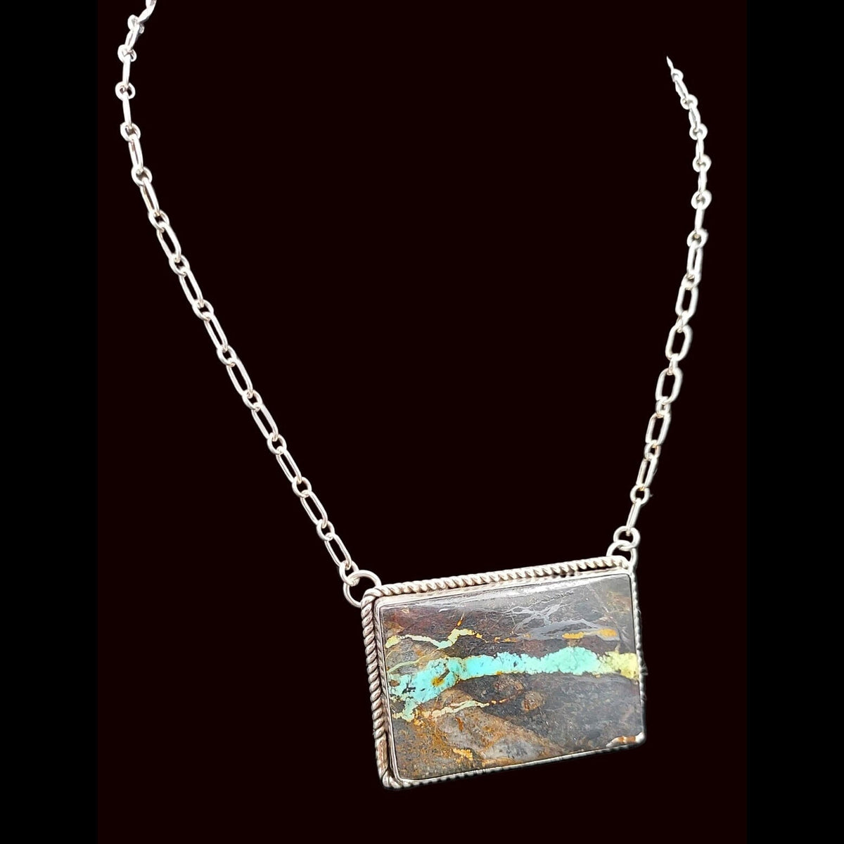 Necklace, Black Jack Turquoise and Sterling Silver Chain - NSW59