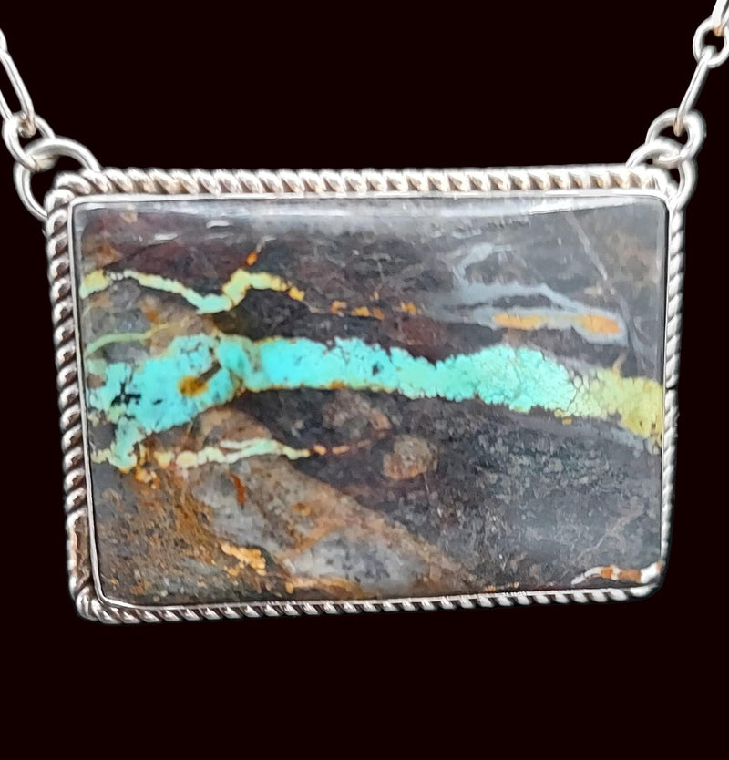 Necklace, Black Jack Turquoise and Sterling Silver Chain - NSW59