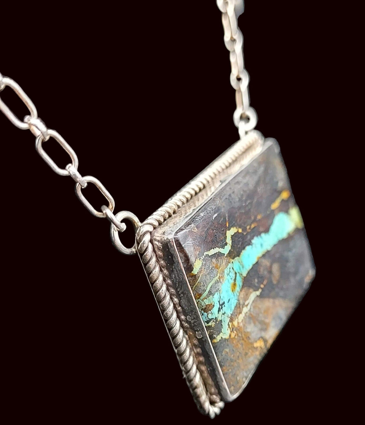 Necklace, Black Jack Turquoise and Sterling Silver Chain - NSW59