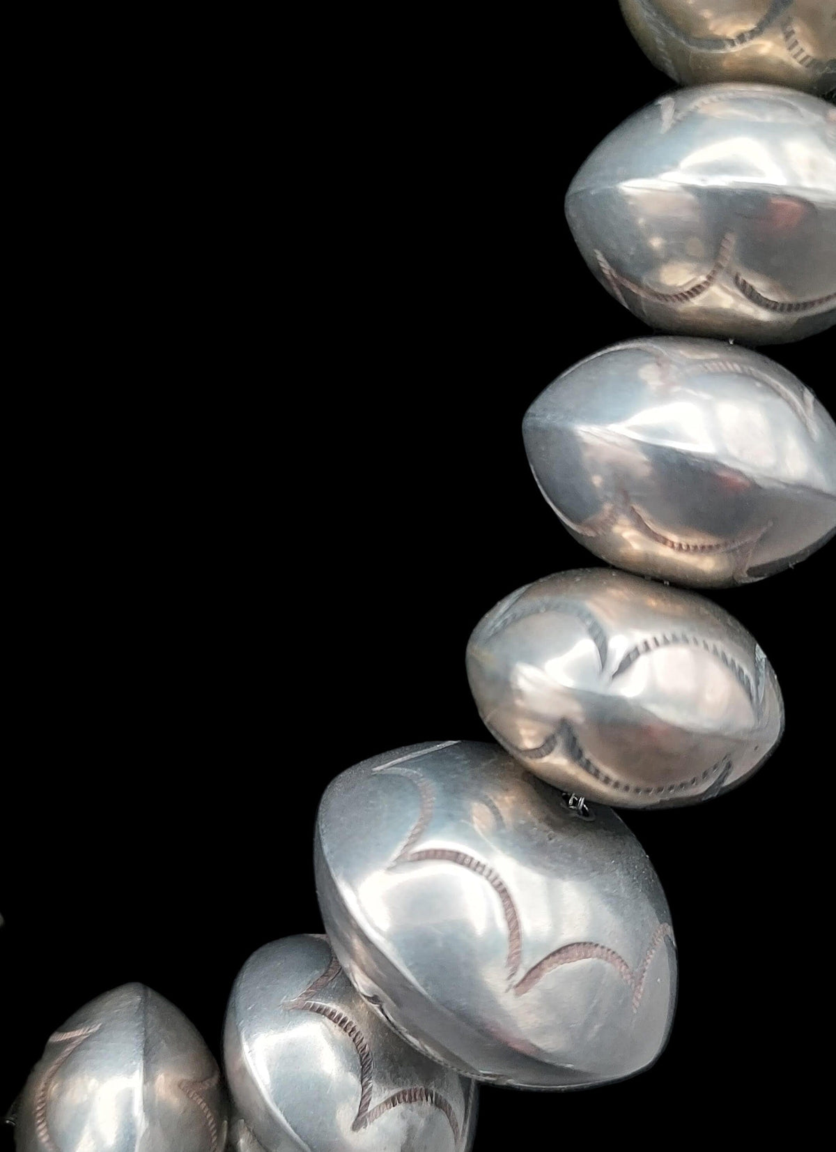 Necklace, Kingman Turquoise Cross and Stamped Sterling Silver Beads - NVO13