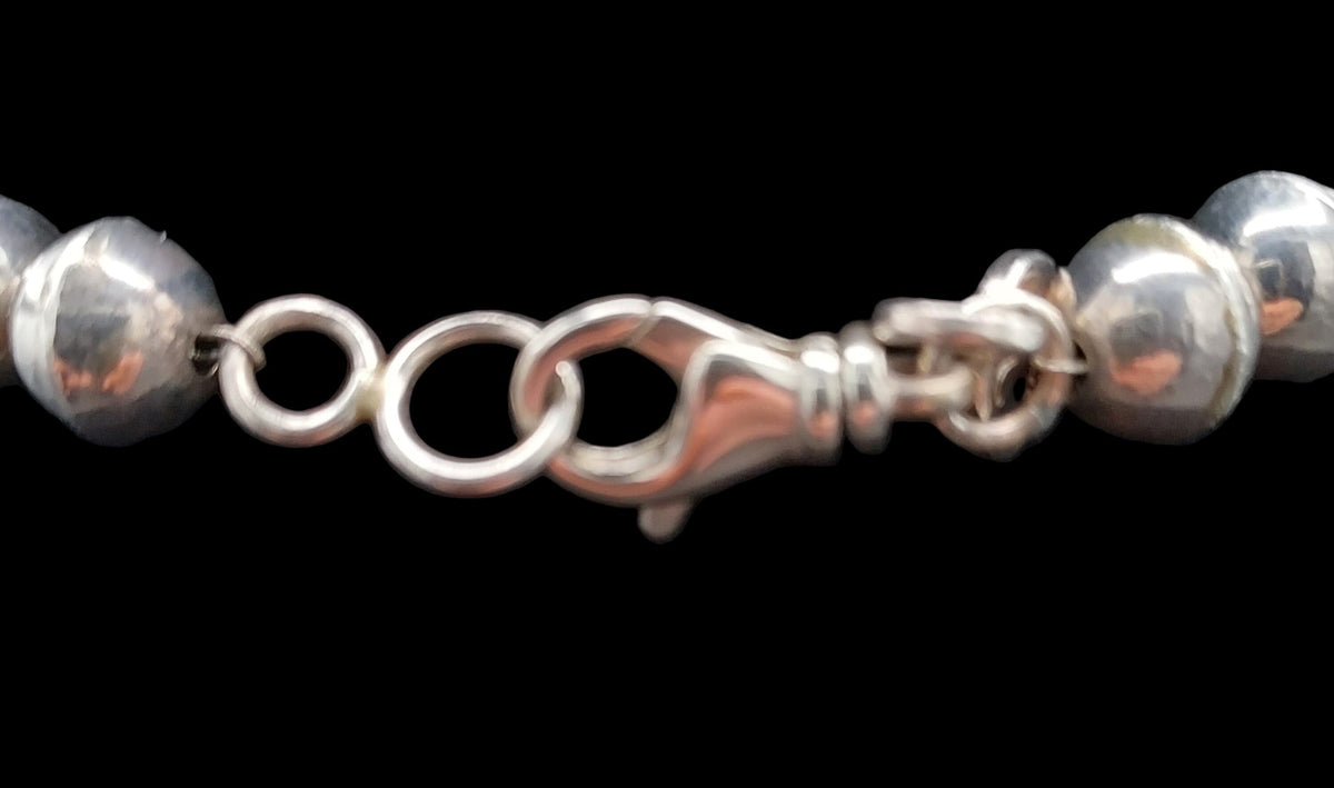 Necklace, Kingman Turquoise Cross and Stamped Sterling Silver Beads - NVO13