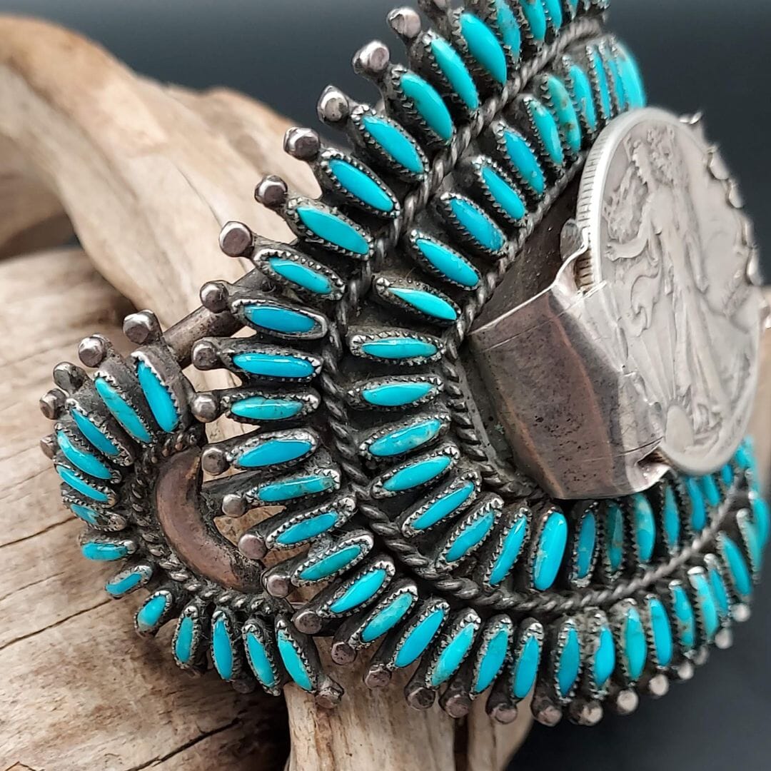 Needlepoint Turquoise Cuff with 1942 Walking Liberty Half Dollar – S.M. Bahe - CVO12