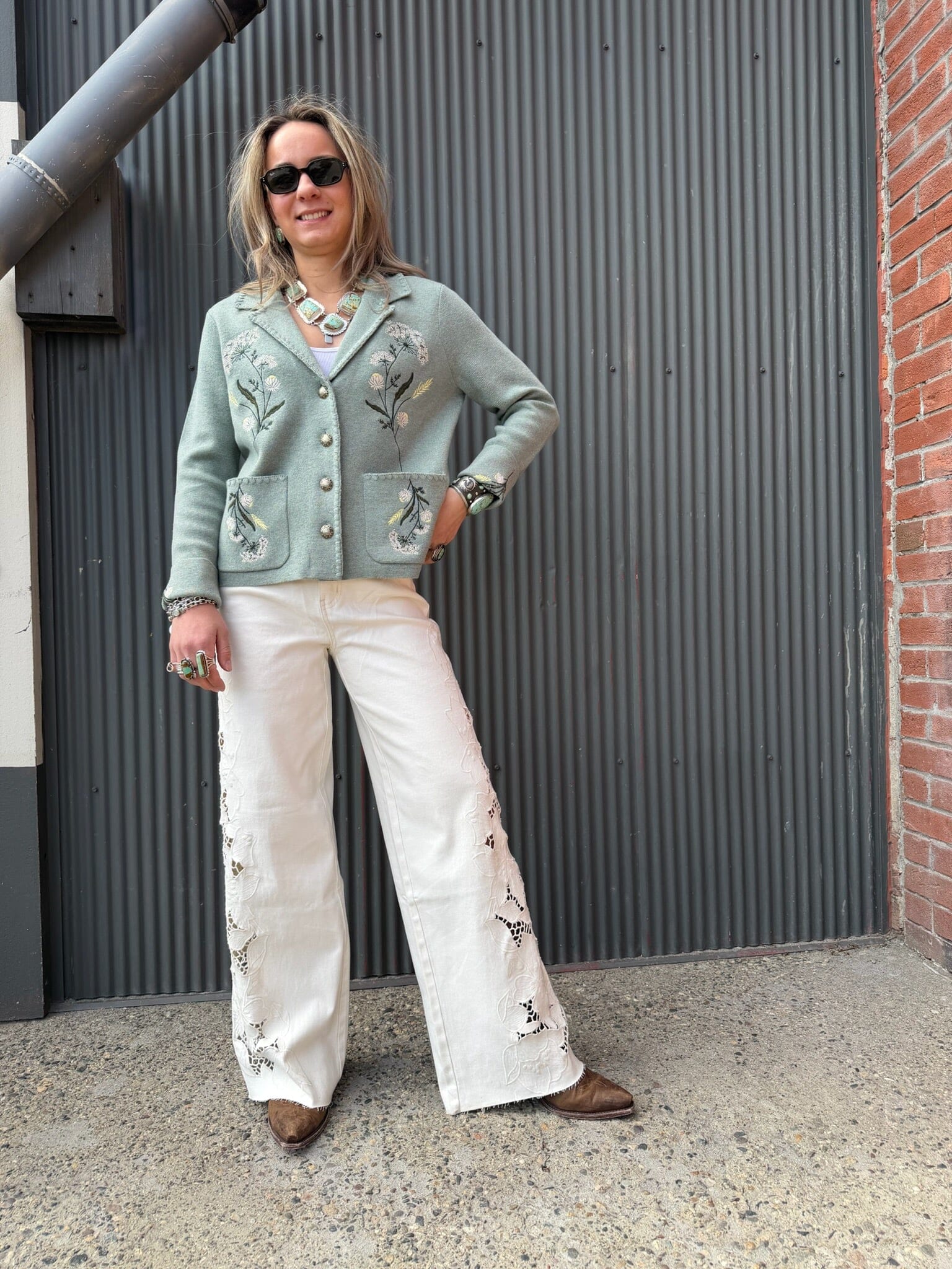 Seafoam Floral Souvenir Cardigan - Pendleton - TC0164 – STONE