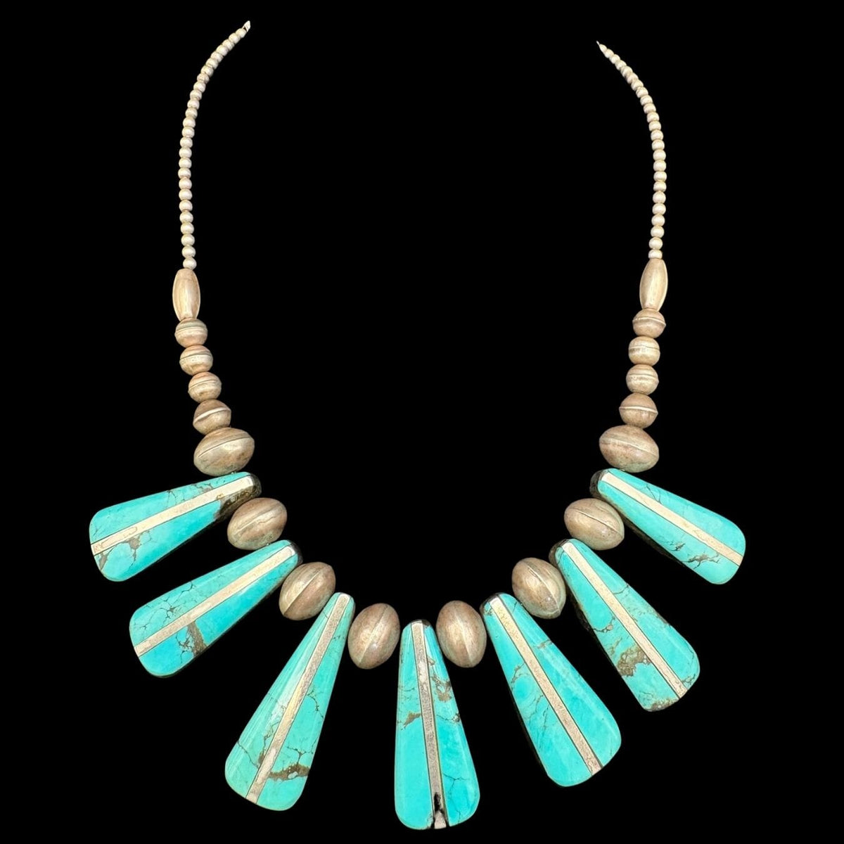 Old Pawn Style Turquoise Slab w Sterling Inlay and Sterling Pearls - NMH70