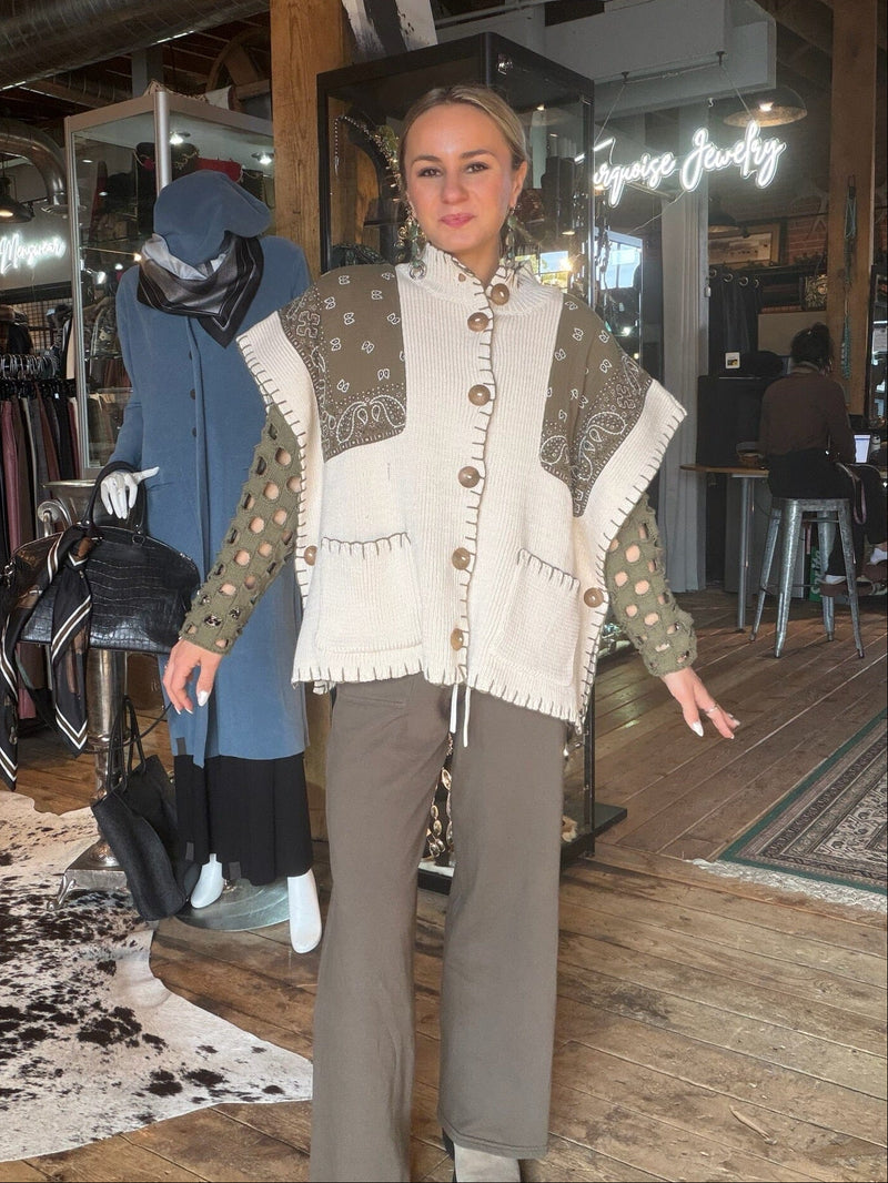 Olive Bandana/Cream poncho - 5914VC