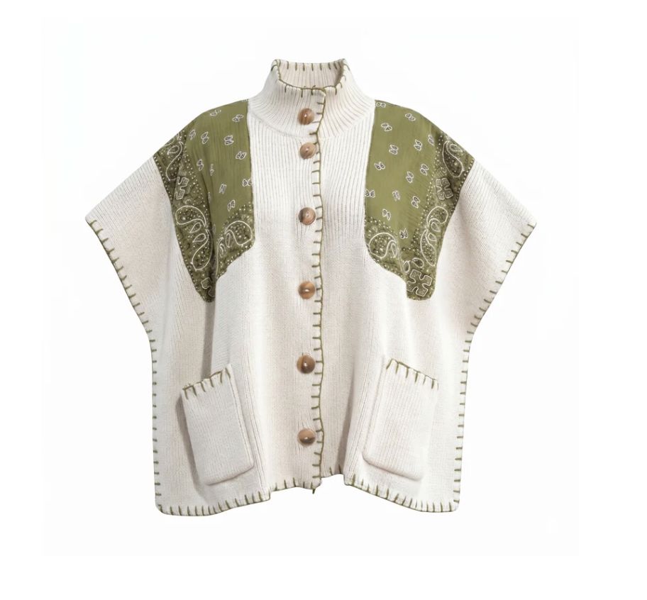 Olive Bandana/Cream poncho - 5914VC