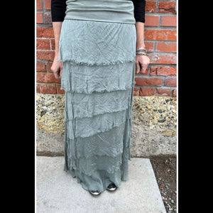 Olive Silk Tiered Skirt - KGG1-OV