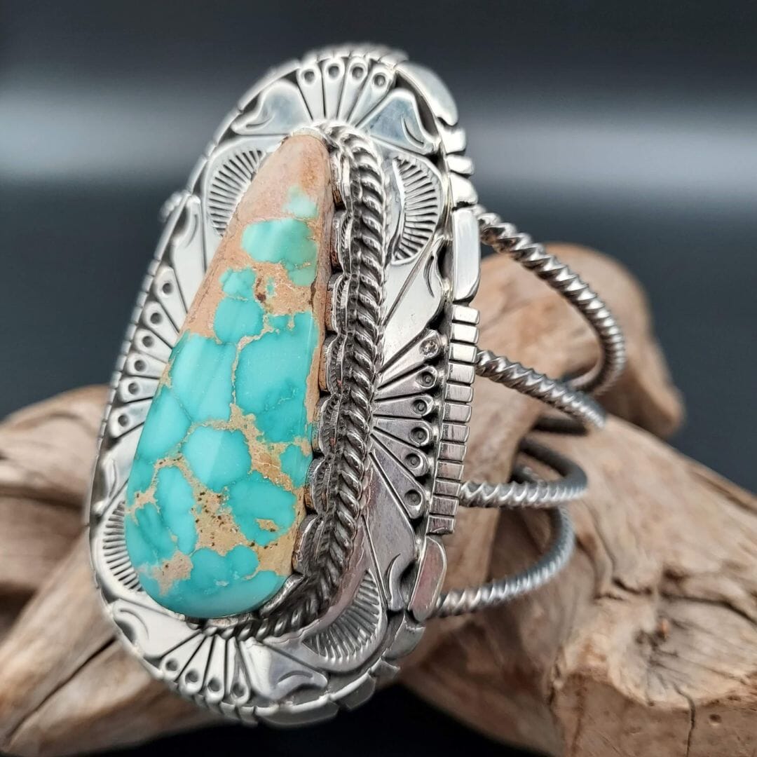 One Stone Turquoise & Sterling Cuff - CAZ60