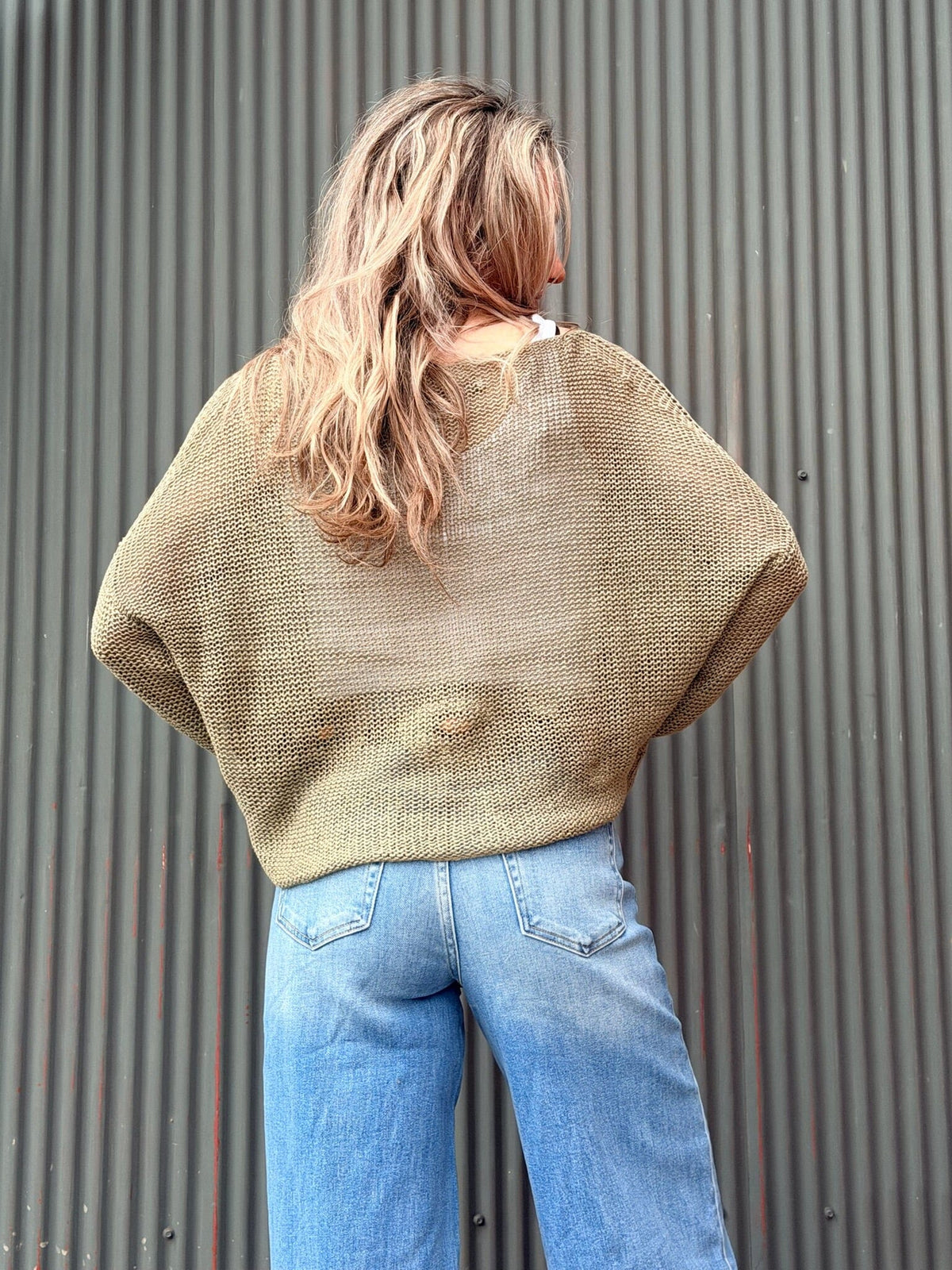 Open Knit Bateau Sweater - Sage - 8109