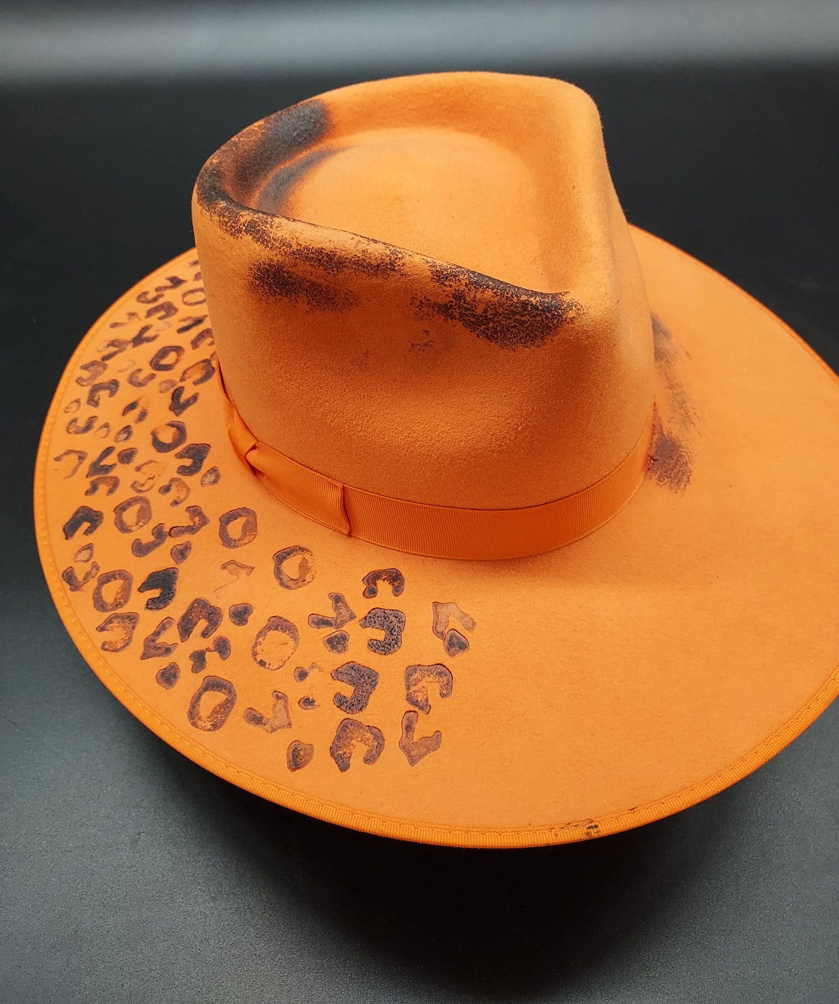 Orange Leopard Pattern Embellished Hat - HIML54 - Size M