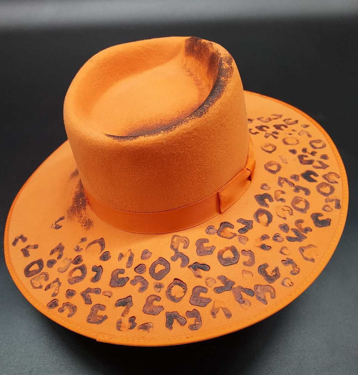Orange Leopard Pattern Embellished Hat - HIML54 - Size M