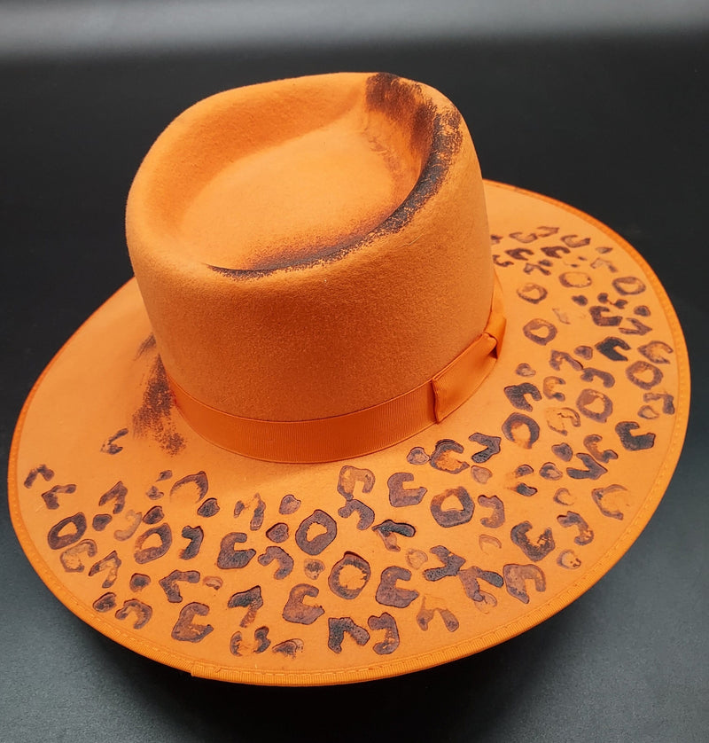 Orange Leopard Pattern Embellished Hat - HIML54 - Size M