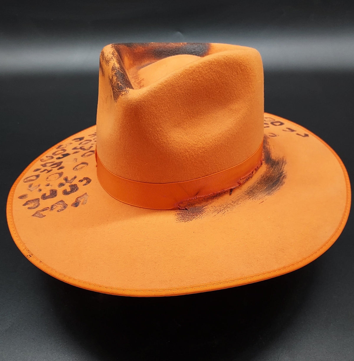 Orange Leopard Pattern Embellished Hat - HIML54 - Size M