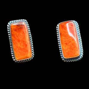 Orange Spiny Oyster / 1-Stone Rectangle Earrings - ESL119