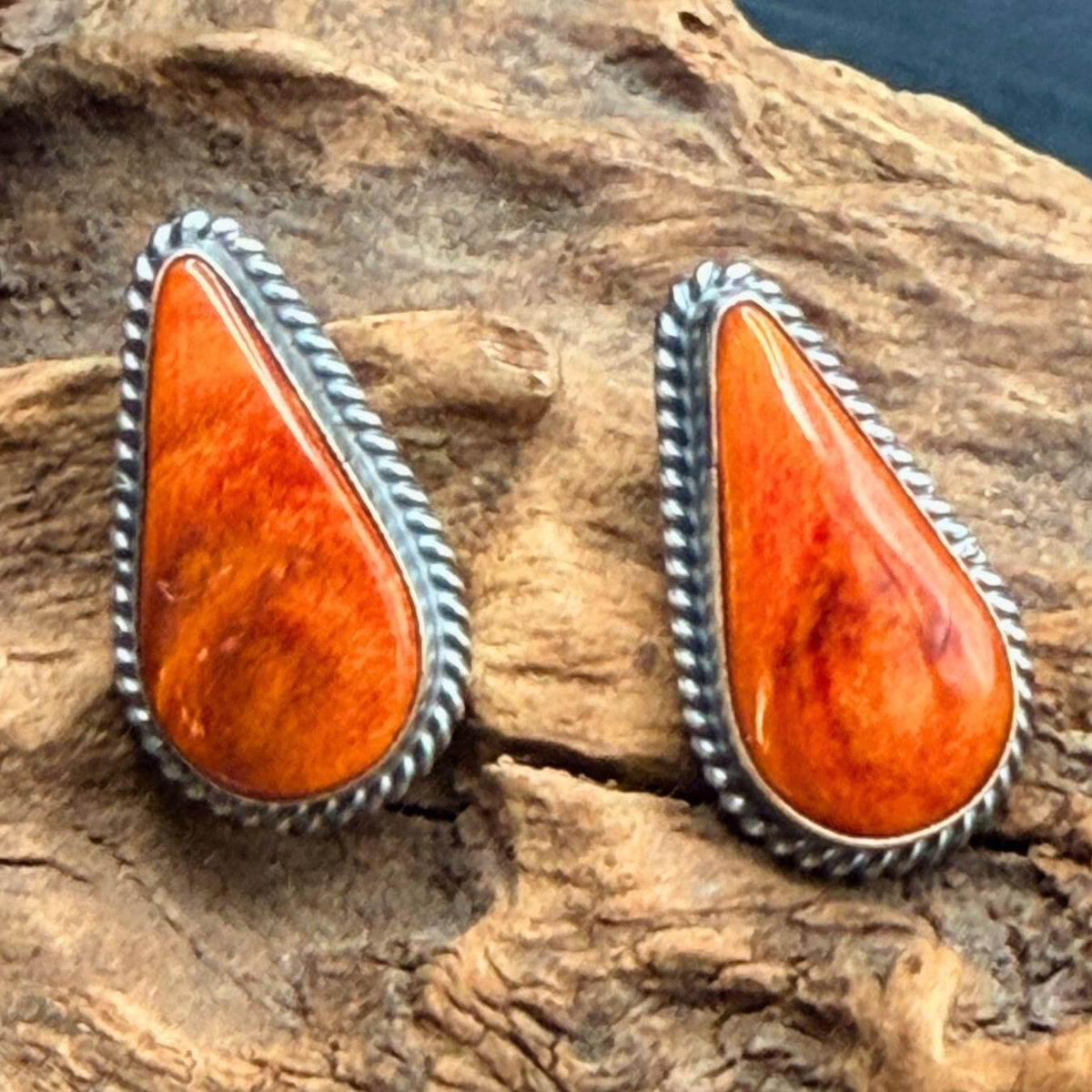 Orange Spiny Oyster 1-Stone Tear Drop Earrings - ESL118